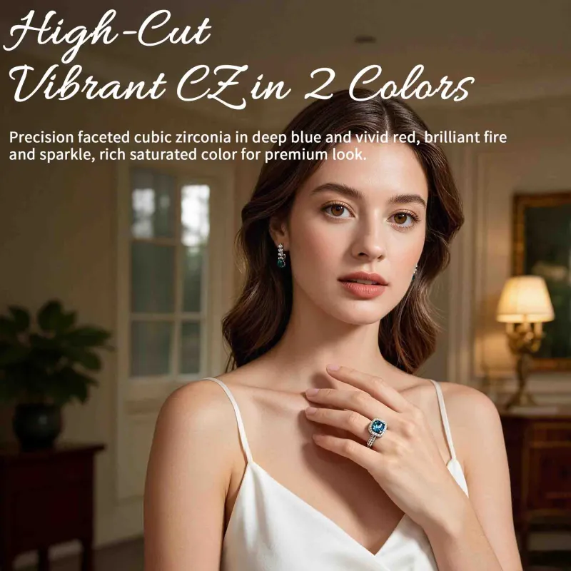 Eight-Heart Eight-Arrow Ring Simulated Diamond Princess Cut Square Bag Open Square Sugar Ring Blue-4