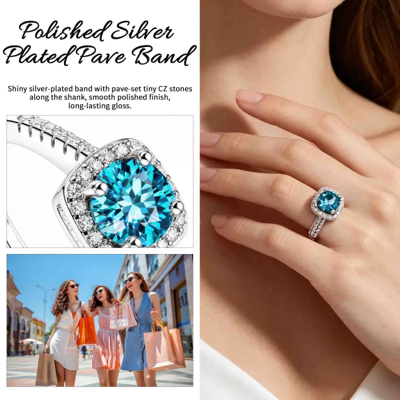 Eight-Heart Eight-Arrow Ring Simulated Diamond Princess Cut Square Bag Open Square Sugar Ring Blue-5
