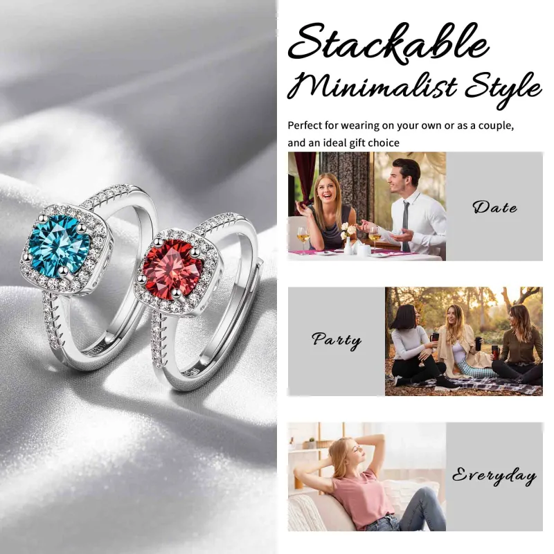 Eight-Heart Eight-Arrow Ring Simulated Diamond Princess Cut Square Bag Open Square Sugar Ring Blue-6