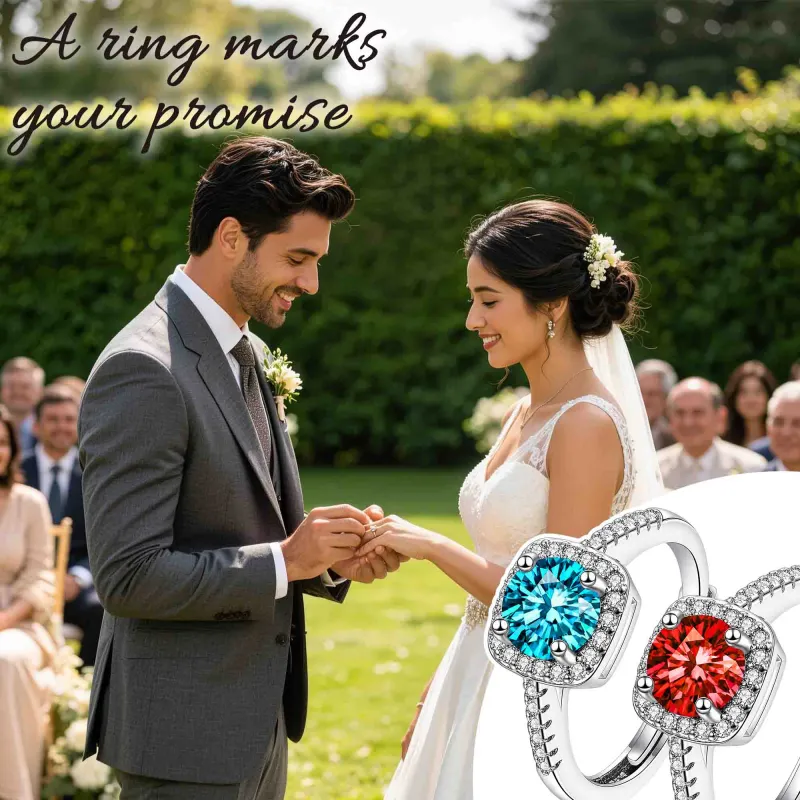Eight-Heart Eight-Arrow Ring Simulated Diamond Princess Cut Square Bag Open Square Sugar Ring Blue-7