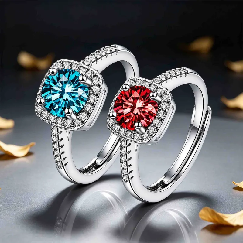 Eight-Heart Eight-Arrow Ring Simulated Diamond Princess Cut Square Bag Open Square Sugar Ring Blue-8