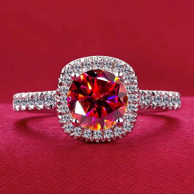 Eight-Heart Eight-Arrow Ring Simulated Diamond Princess Cut Square Bag Open Square Sugar Ring Red-2