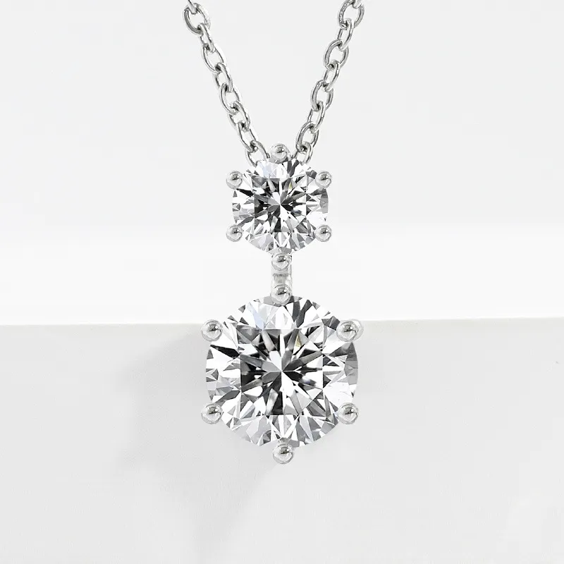 Elegant Classic Six-Claw Simulated Diamond Necklace, Moissanite-Style Pendant, High-End Jewelry Silver-4
