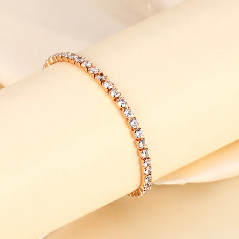 European and American niche light luxury zircon-studded chain, influencer-style fully encrusted bracelet, champagne color, does not fade Pink-2