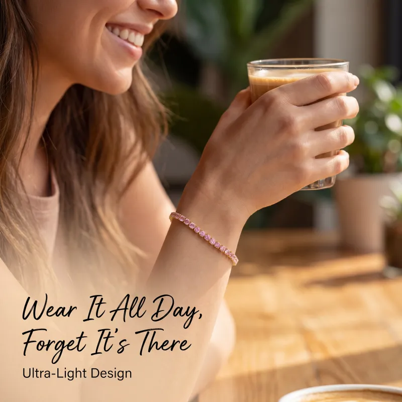 European and American niche light luxury zircon-studded chain, influencer-style fully encrusted bracelet, champagne color, does not fade Pink-7