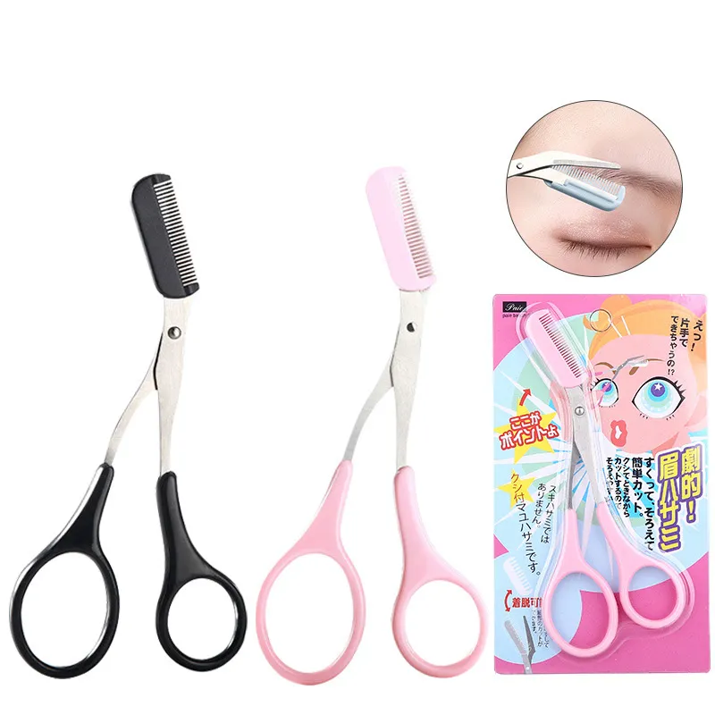 Eyebrow trimming scissors with a small comb, eyebrow comb and scissors, beginner-friendly, eyebrow comb and scissors, eyebrow shaping tools. White-2