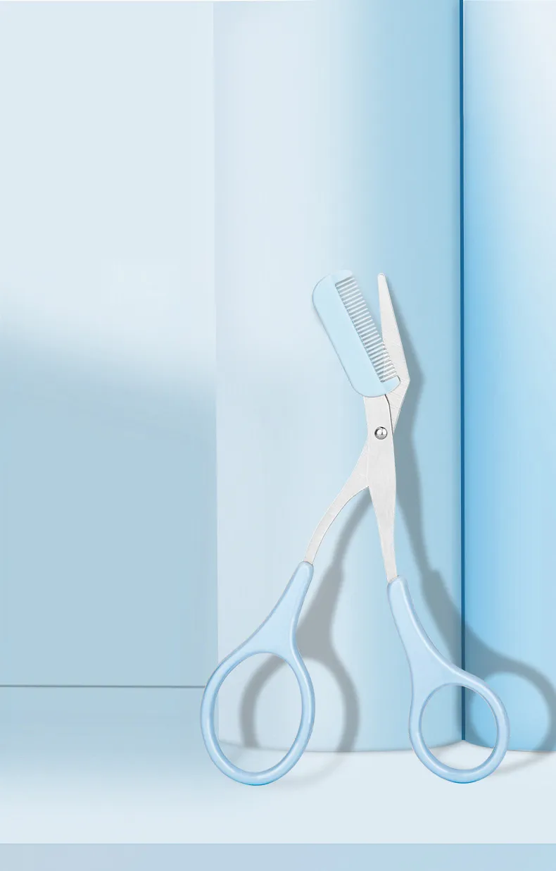 Eyebrow trimming scissors with a small comb, eyebrow comb and scissors, beginner-friendly, eyebrow comb and scissors, eyebrow shaping tools. Green-1