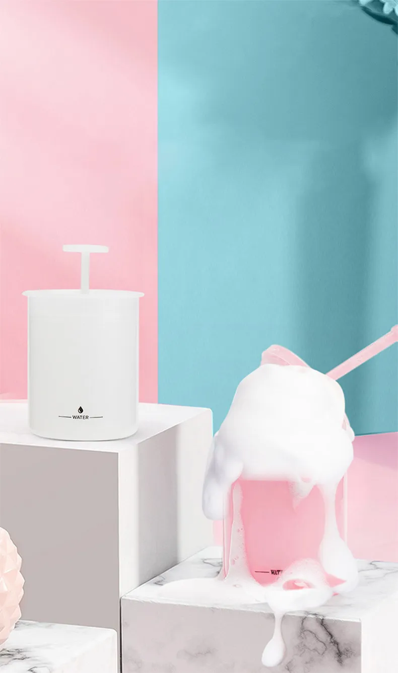 Facial cleanser foaming device, portable manual facial cleansing foam maker, foaming cup. Pink-1