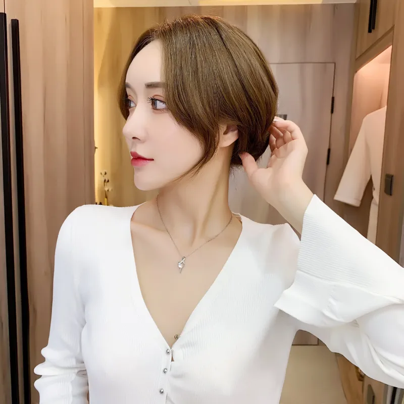 Fashion Zircon Necklace for Women, Korean Style Simple Pendant Choker, Women's Valentine's Day Gift Silver-4