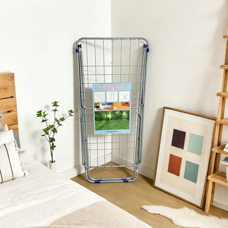 Foldable Cloth Drying Stand for Drying Clothes, 3-Way Folding with 20 Drying Rails, Lightweight Alloy Steel, Flat Folding Design | Indoor & Outdoor Clothes Dryer Gray-2
