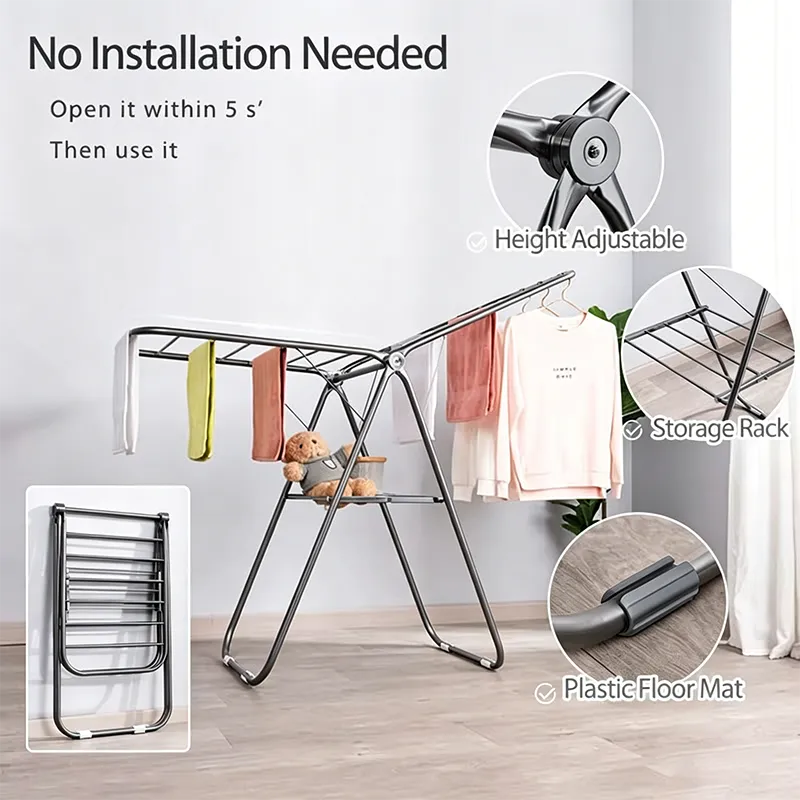 Foldable Cloth Drying Stand for Drying Clothes, 3-Way Folding with 20 Drying Rails, Lightweight Alloy Steel, Flat Folding Design | Indoor & Outdoor Clothes Dryer Gray-5