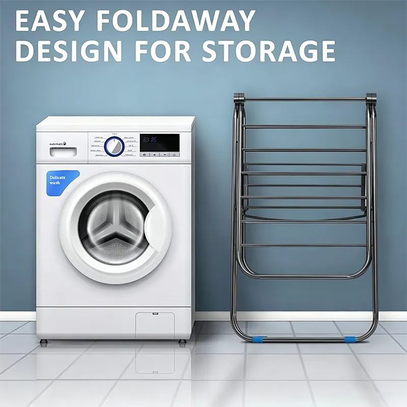 Foldable Cloth Drying Stand for Drying Clothes, 3-Way Folding with 20 Drying Rails, Lightweight Alloy Steel, Flat Folding Design | Indoor & Outdoor Clothes Dryer Gray-8