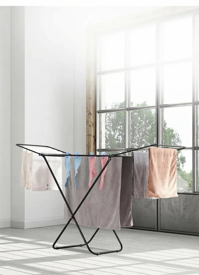 Foldable Cloth Drying Stand for Drying Clothes, 3-Way Folding with 20 Drying Rails, Lightweight Alloy Steel, Flat Folding Design | Indoor & Outdoor Clothes Dryer Gray-3