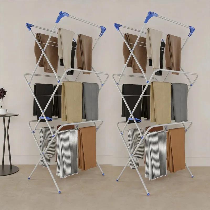 Folding Clothes Rack Sturdy Modern Drying Stand for Courtyard Bathroom Patio | Home & Garden Gray-3