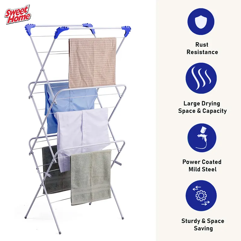 Folding Clothes Rack Sturdy Modern Drying Stand for Courtyard Bathroom Patio | Home & Garden Gray-6