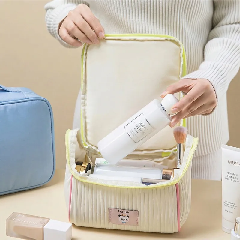 Fun Cottage Storage Bag Portable House Makeup Bag Thickened Large Capacity Toiletry Bag Soft Handheld Storage Bag Brown-3