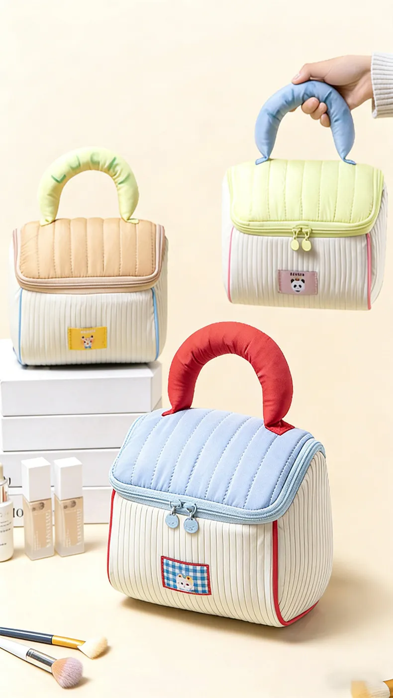 Fun Cottage Storage Bag Portable House Makeup Bag Thickened Large Capacity Toiletry Bag Soft Handheld Storage Bag Brown-6