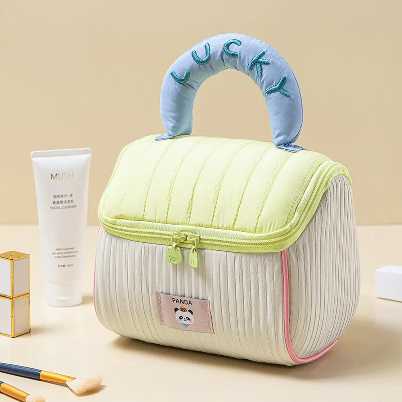 Fun Cottage Storage Bag Portable House Makeup Bag Thickened Large Capacity Toiletry Bag Soft Handheld Storage Bag Yellow-2