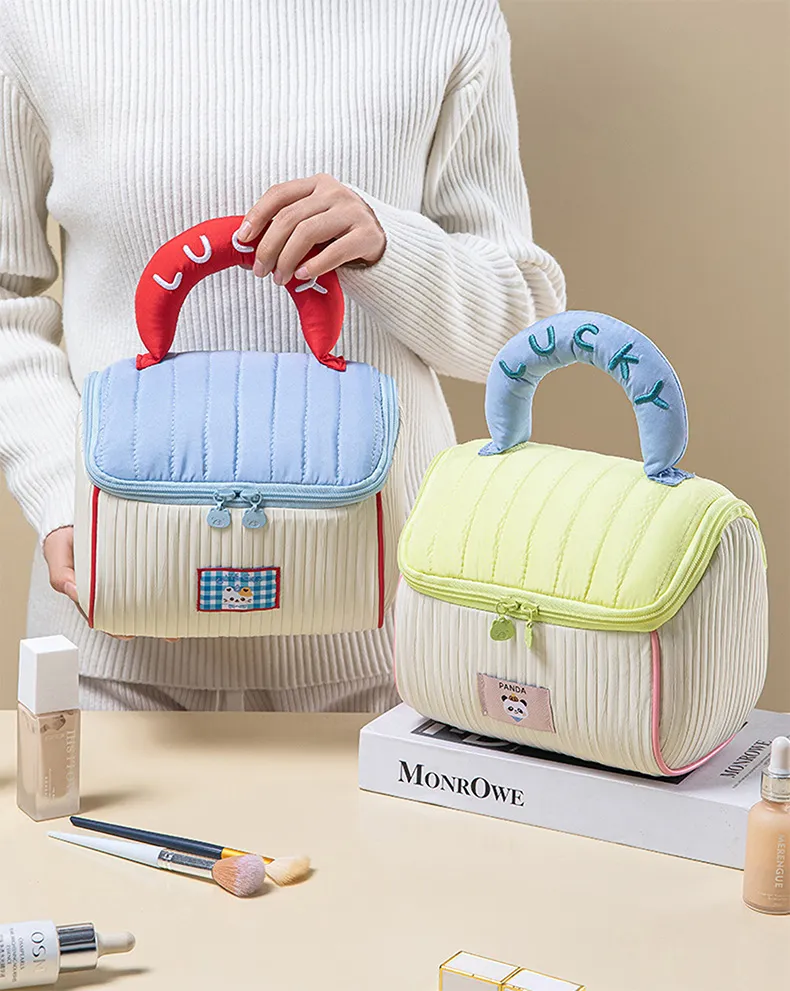 Fun Cottage Storage Bag Portable House Makeup Bag Thickened Large Capacity Toiletry Bag Soft Handheld Storage Bag Yellow-1