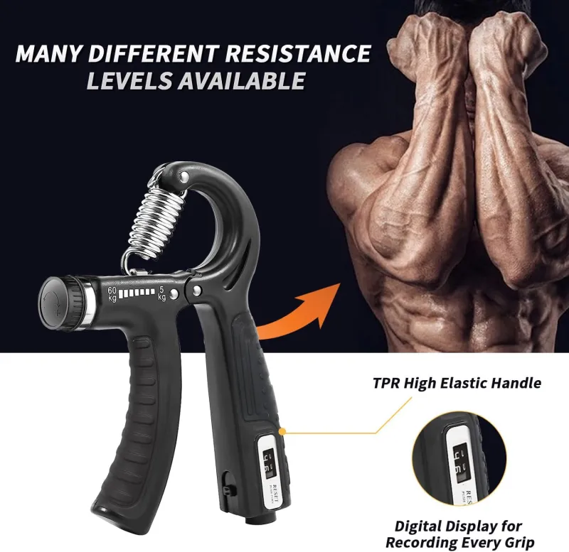 VoVoDeal Adjustable Hand Grip with Digital Counter - Pro Strength Trainer for Men & Women Black-2