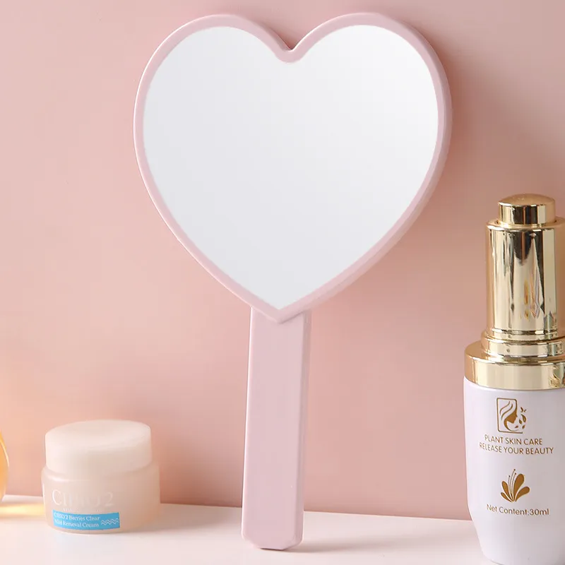 Handheld Makeup Mirror, Heart-Shaped Small Mirror, Portable Mini Hand Mirror for Girls, HD Handheld Mirror for Touch-Ups Pink-3