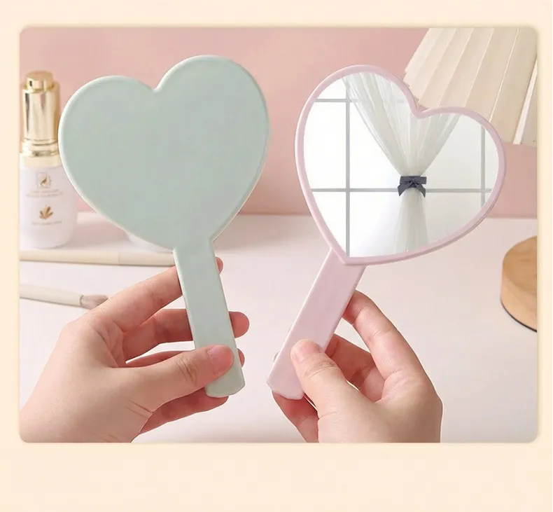 Handheld Makeup Mirror, Heart-Shaped Small Mirror, Portable Mini Hand Mirror for Girls, HD Handheld Mirror for Touch-Ups Pink-3