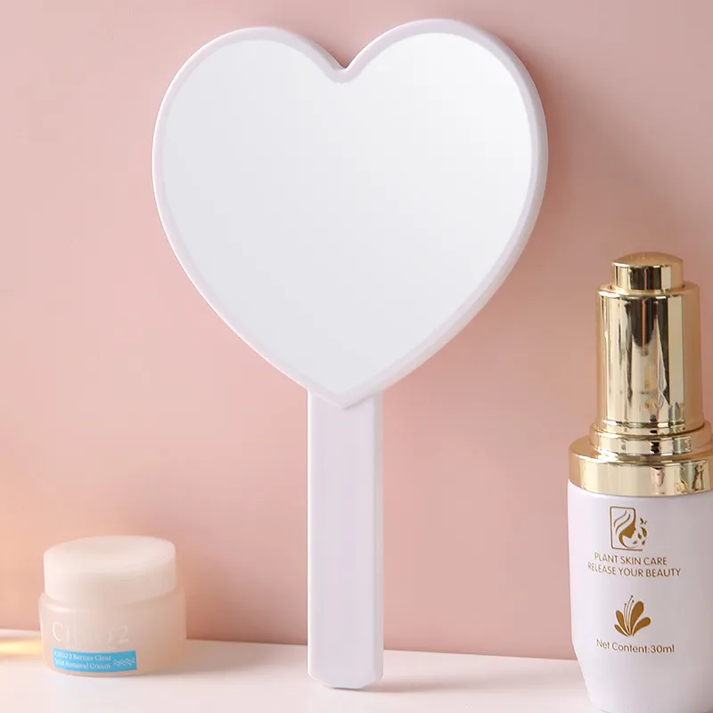 Handheld Makeup Mirror, Heart-Shaped Small Mirror, Portable Mini Hand Mirror for Girls, HD Handheld Mirror for Touch-Ups White-3
