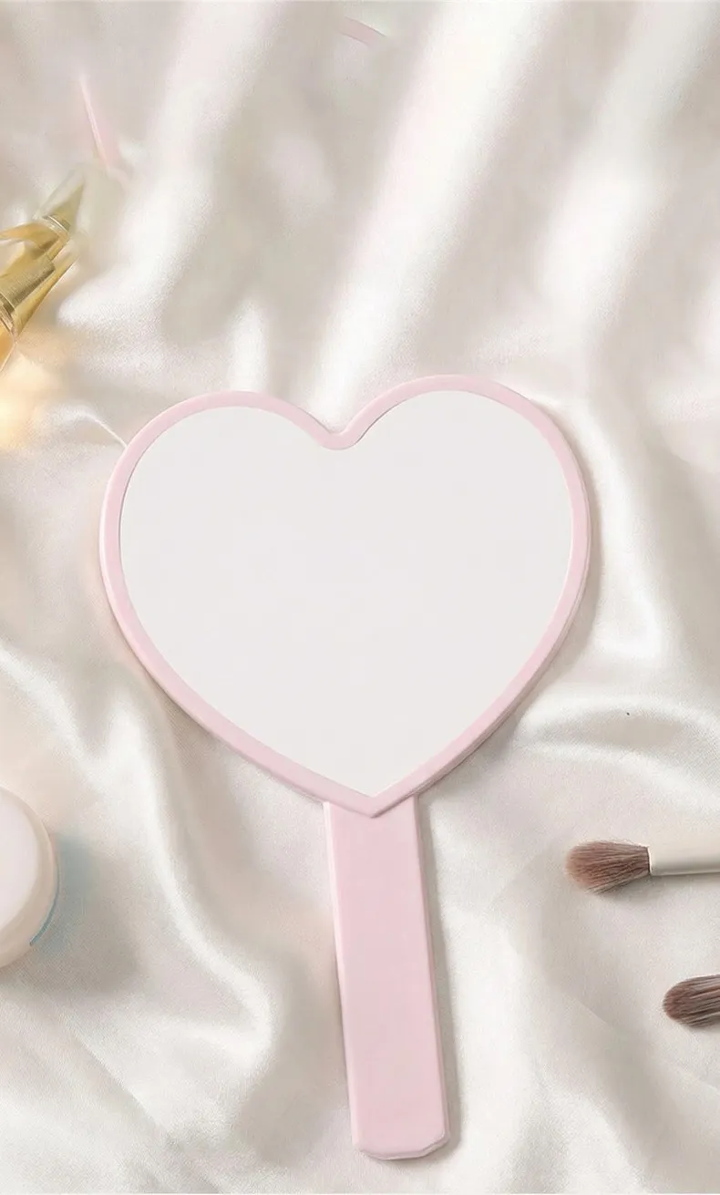 Handheld Makeup Mirror, Heart-Shaped Small Mirror, Portable Mini Hand Mirror for Girls, HD Handheld Mirror for Touch-Ups White-1