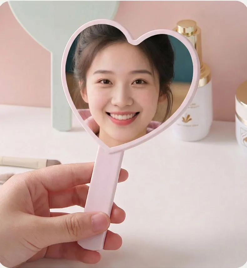 Handheld Makeup Mirror, Heart-Shaped Small Mirror, Portable Mini Hand Mirror for Girls, HD Handheld Mirror for Touch-Ups White-2