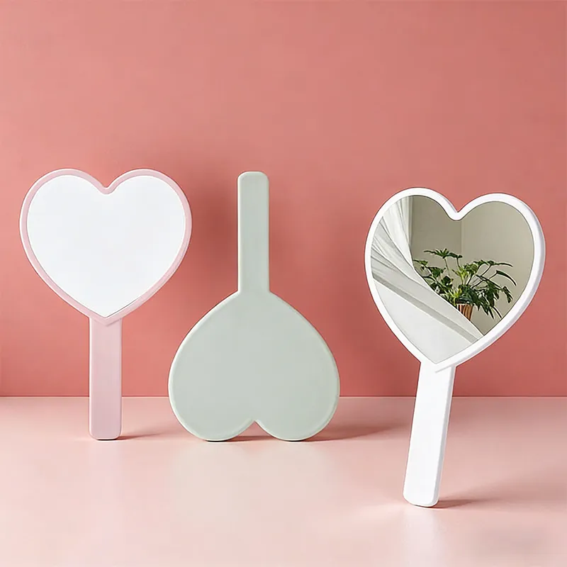 Handheld Makeup Mirror, Heart-Shaped Small Mirror, Portable Mini Hand Mirror for Girls, HD Handheld Mirror for Touch-Ups Green-2