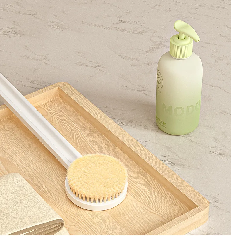 HandleMassage Japanese Style Bath Rubbing Bathing Artifact Long Handle Bath Brush Soft Shower Brush White-2