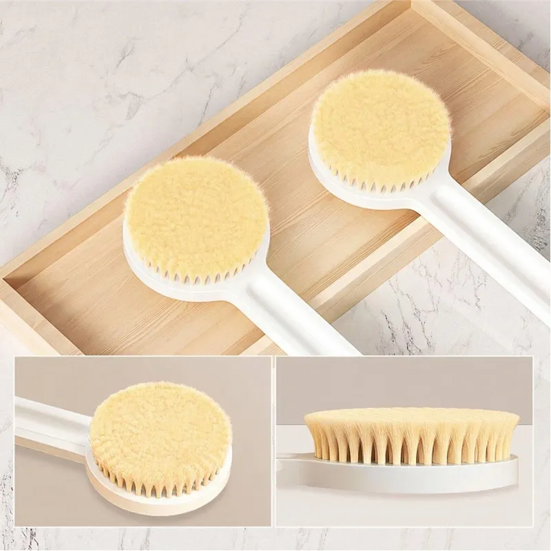 HandleMassage Japanese Style Bath Rubbing Bathing Artifact Long Handle Bath Brush Soft Shower Brush White-4