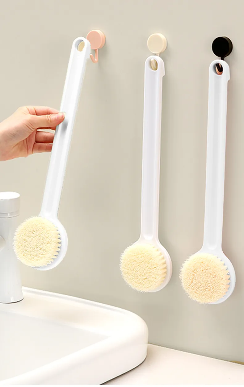 HandleMassage Japanese Style Bath Rubbing Bathing Artifact Long Handle Bath Brush Soft Shower Brush White-1