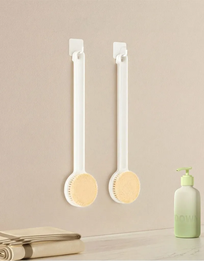 HandleMassage Japanese Style Bath Rubbing Bathing Artifact Long Handle Bath Brush Soft Shower Brush White-2