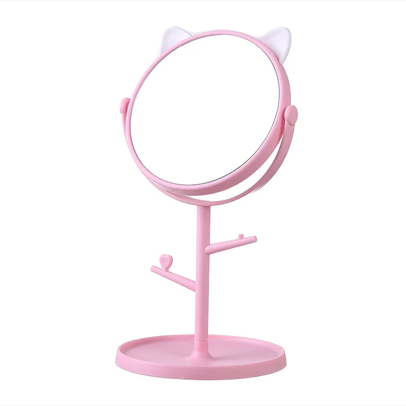 HD Desktop Makeup Mirror for Home, Suitable for Table Use, Student Dorm, INS Style Bear Ear Stand, Round Mirror