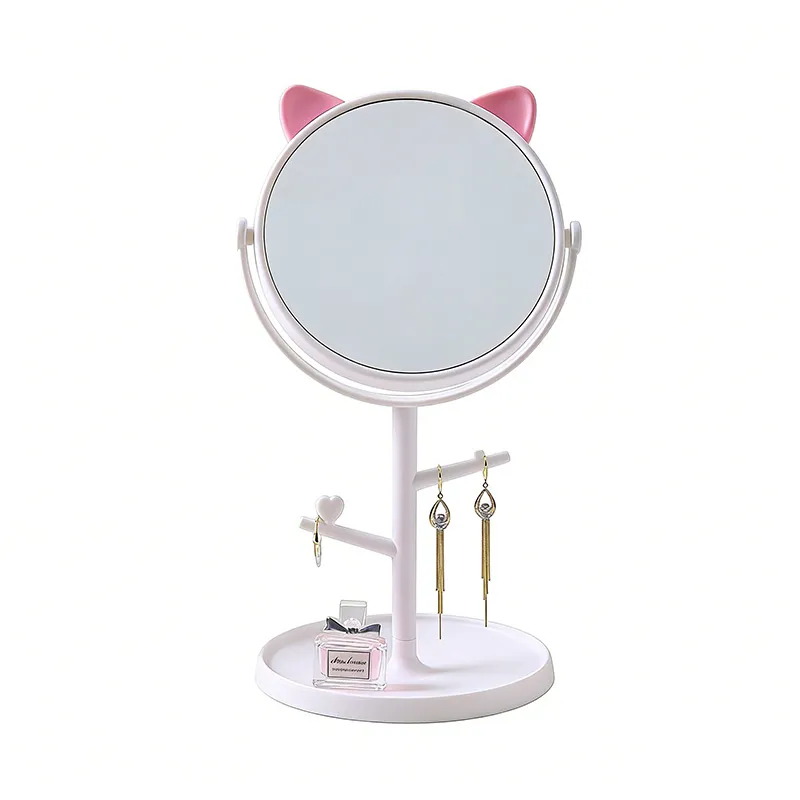 HD Desktop Makeup Mirror for Home, Suitable for Table Use, Student Dorm, INS Style Cat Ear Stand, Round Mirror