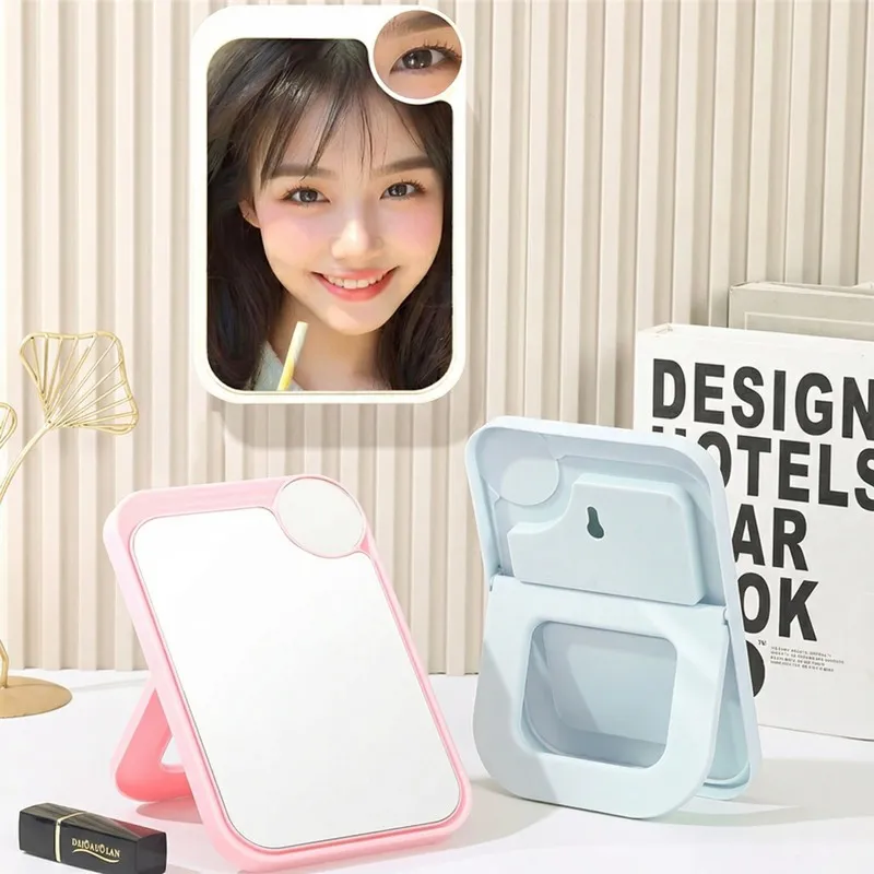 HD Makeup Mirror, Dual-Use Desktop Dressing Table Mirror, Beauty Salon Folding Magnifying Portable Mirror Sky Blue-2
