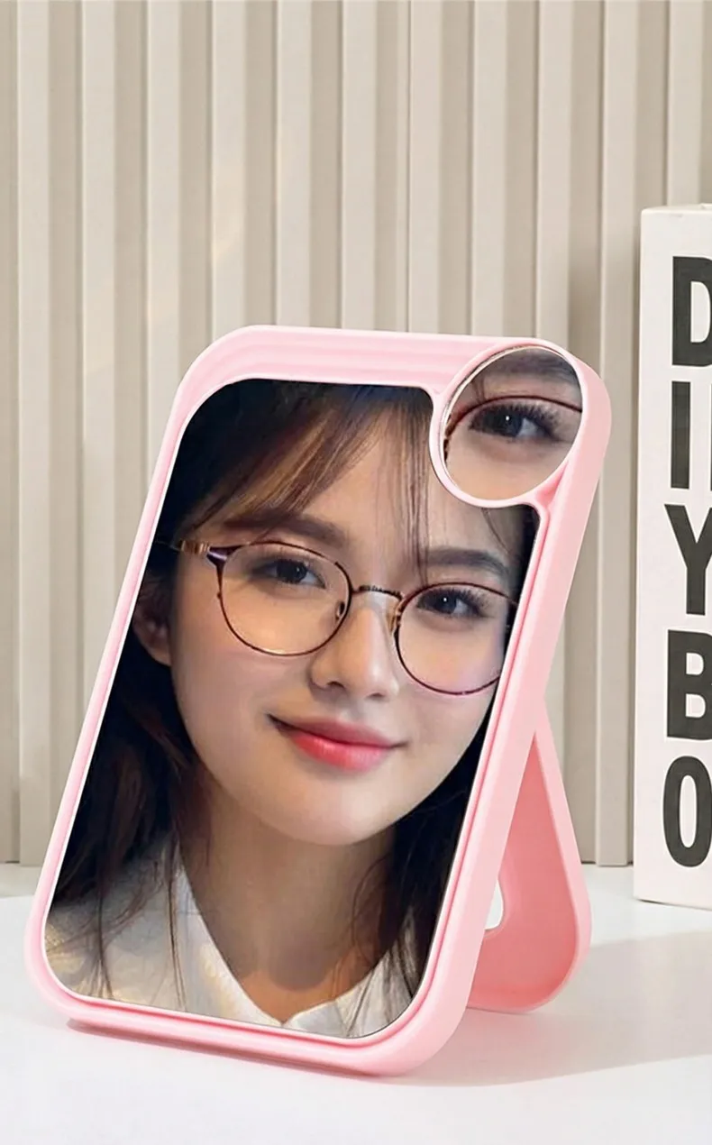 HD Makeup Mirror, Dual-Use Desktop Dressing Table Mirror, Beauty Salon Folding Magnifying Portable Mirror White-2