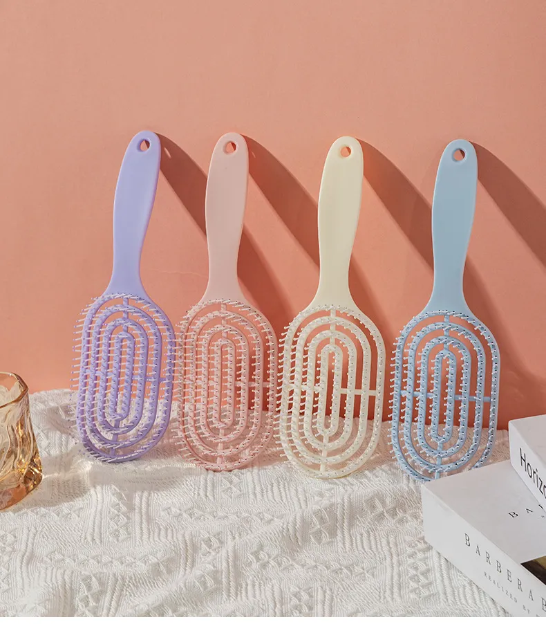 Hollow-out rib comb, volumizing top, fits the scalp, massage comb for meridians, smooths hair, detangles White S-2