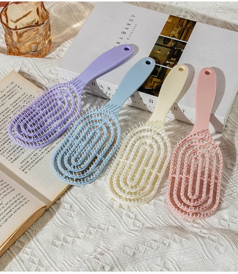 Hollow-out rib comb, volumizing top, fits the scalp, massage comb for meridians, smooths hair, detangles White S-3