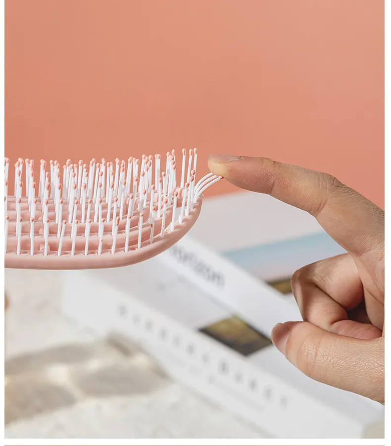 Hollow-out rib comb, volumizing top, fits the scalp, massage comb for meridians, smooths hair, detangles Pink S-4