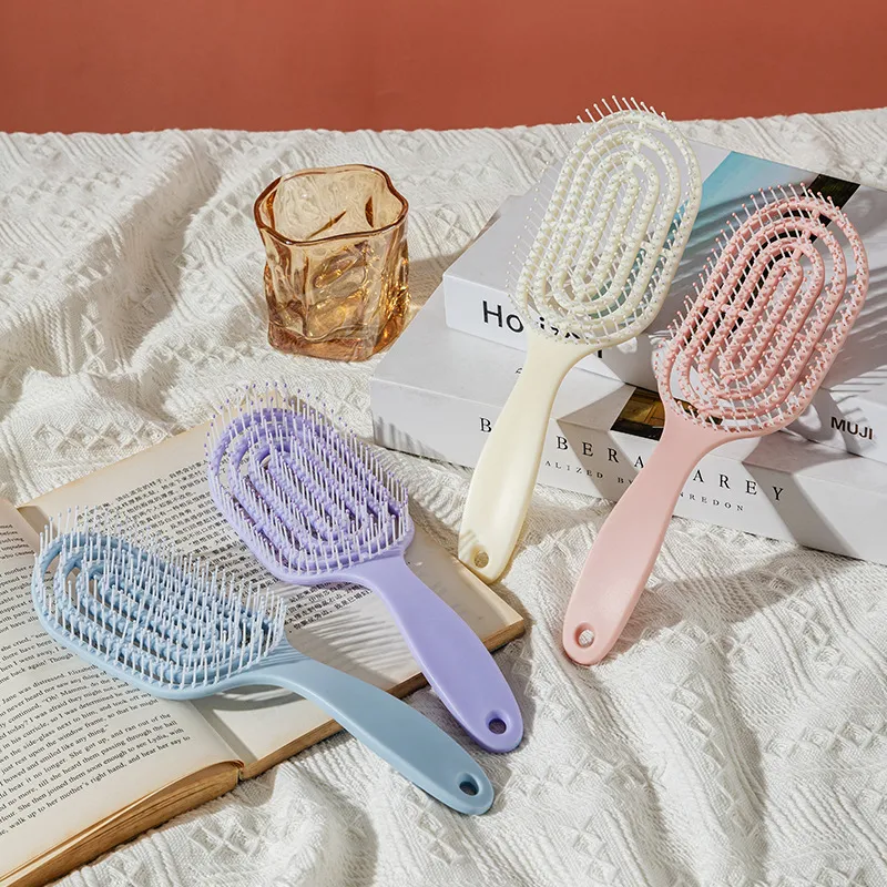 Hollow-out rib comb, volumizing top, fits the scalp, massage comb for meridians, smooths hair, detangles Blue S-3