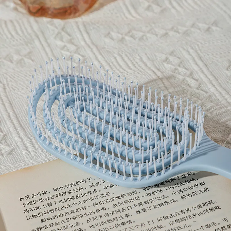 Hollow-out rib comb, volumizing top, fits the scalp, massage comb for meridians, smooths hair, detangles Blue S-5