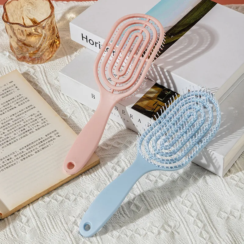 Hollow-out rib comb, volumizing top, fits the scalp, massage comb for meridians, smooths hair, detangles Blue S-6