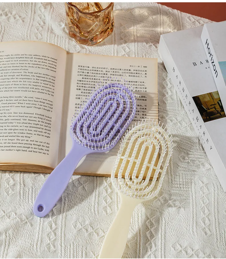 Hollow-out rib comb, volumizing top, fits the scalp, massage comb for meridians, smooths hair, detangles Blue S-5