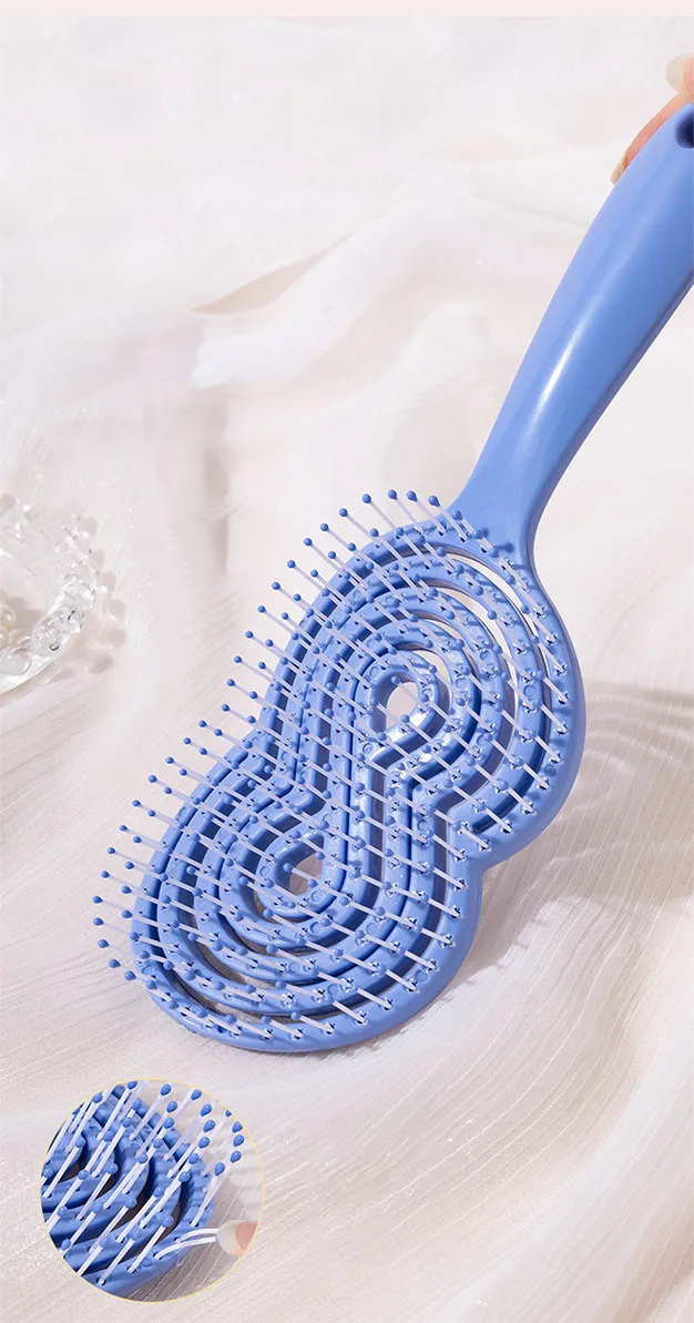 Hollow Smooth Hair Comb for Women, Ribbed Volumizing Styling Massage Comb, Women's Air Cushion Elastic Hollow Comb Green-3