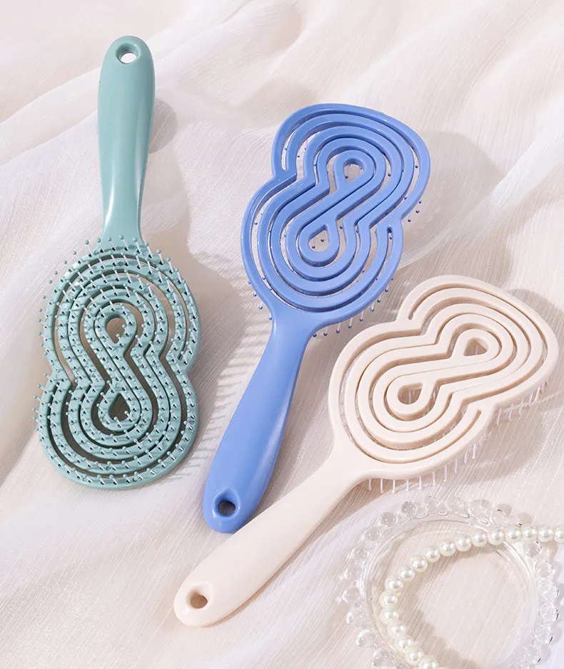 Hollow Smooth Hair Comb for Women, Ribbed Volumizing Styling Massage Comb, Women's Air Cushion Elastic Hollow Comb Green-5