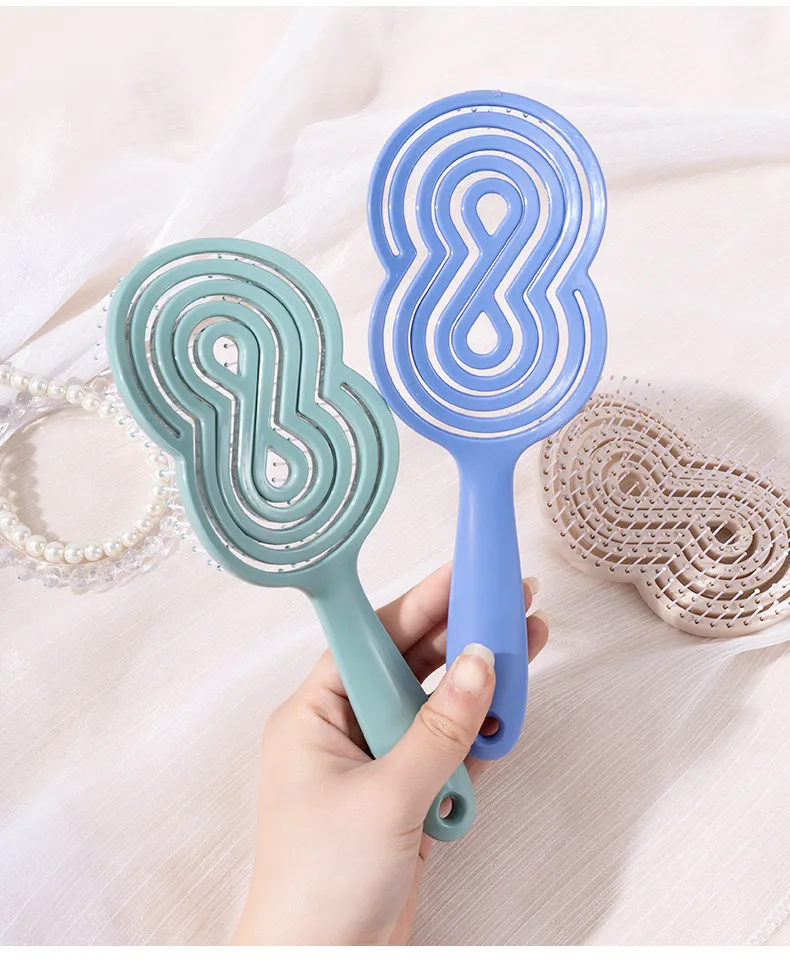 Hollow Smooth Hair Comb for Women, Ribbed Volumizing Styling Massage Comb, Women's Air Cushion Elastic Hollow Comb Green-6