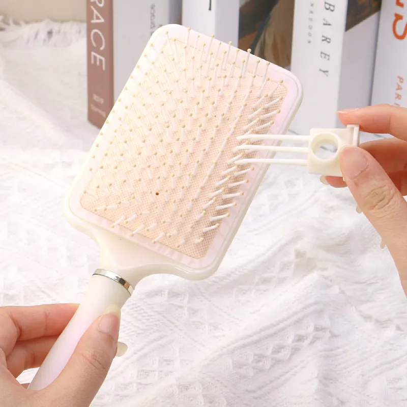 Home Use Women's Volumizing Root Styling Comb with Built-in Cleaning, Plastic Massage Scalp Airbag Cushion, Hair Care comb Gold L-2