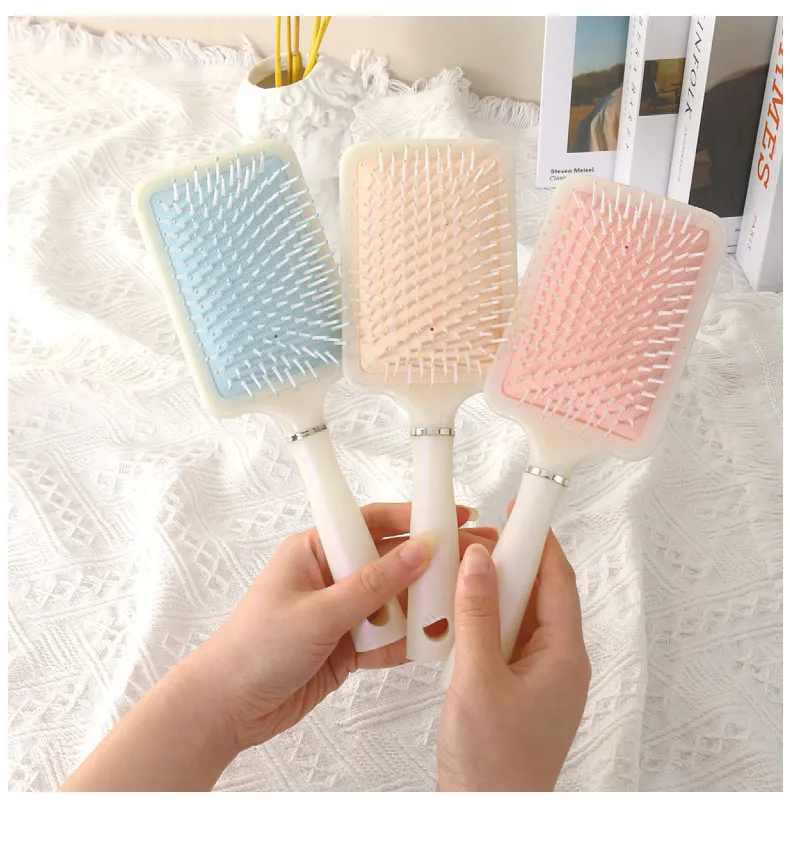 Home Use Women's Volumizing Root Styling Comb with Built-in Cleaning, Plastic Massage Scalp Airbag Cushion, Hair Care comb Gold L-3